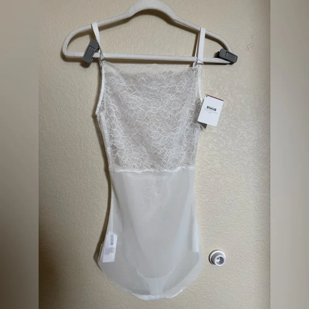 WOLFORD Lace Mesh Strappy‎ Bodysuit Size 8 in White NEW